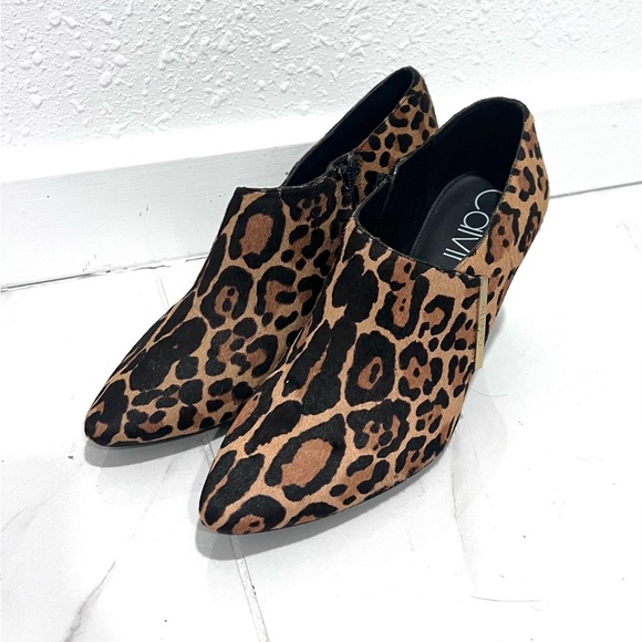Calvin Klein Jeanna Leopard Print calf hair Ankle Boots 10 - Picture 1 of 12